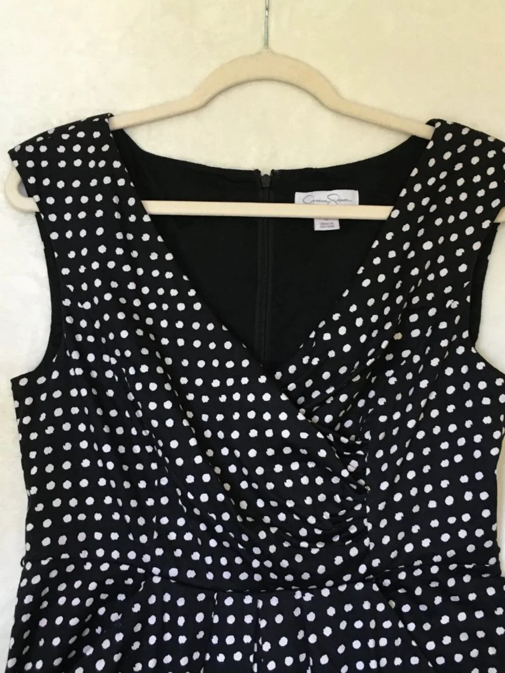 Jessica Simpson Retro B&W Polka Dot Sleeveless Fit & Flare Dress w/pockets Sz 12 - Picture 4 of 10